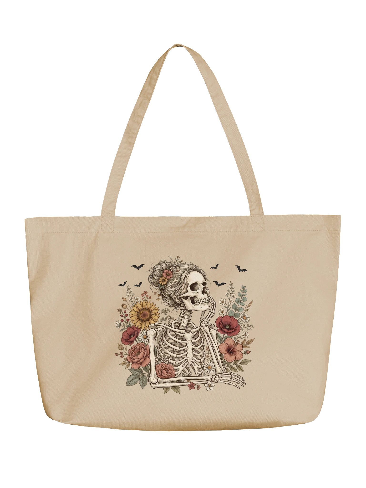 Floral Skeleton Organic Cotton Tote Bag | Gothic Botanical Tote product image (2)