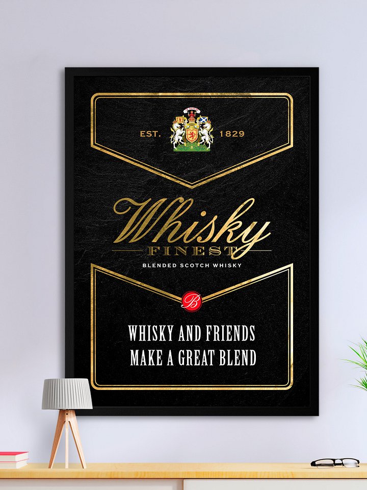 Whisky and friends make a great blend / Ballantine's Finest — Whiskey gold blackboard with quote product image (1)