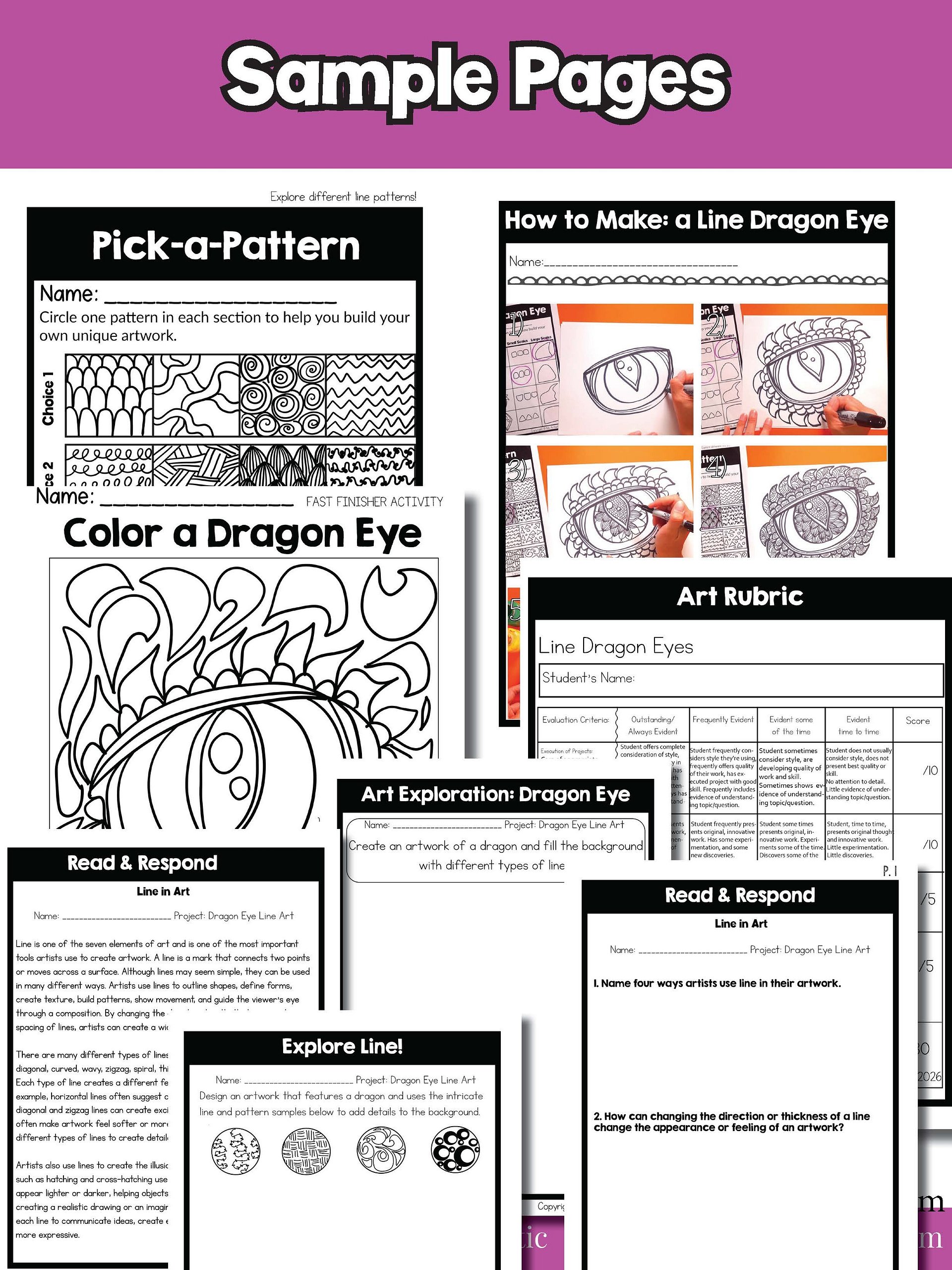Dragon Eye Art Lesson Element of Art Line 5th Grade Line Art Project Dragon Art product image (9)