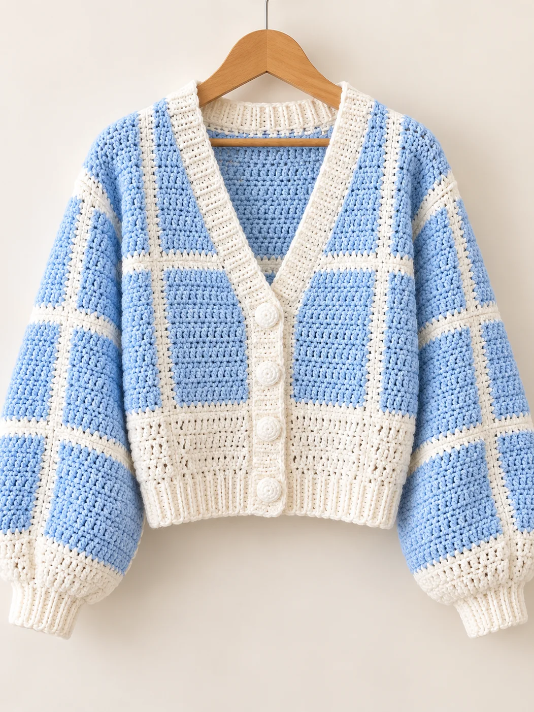 Pastel Blue Crochet Cardigan PDF Pattern | Cropped Patchwork Cardigan | Balloon Sleeve Crochet Pattern | Digital Download product image (1)