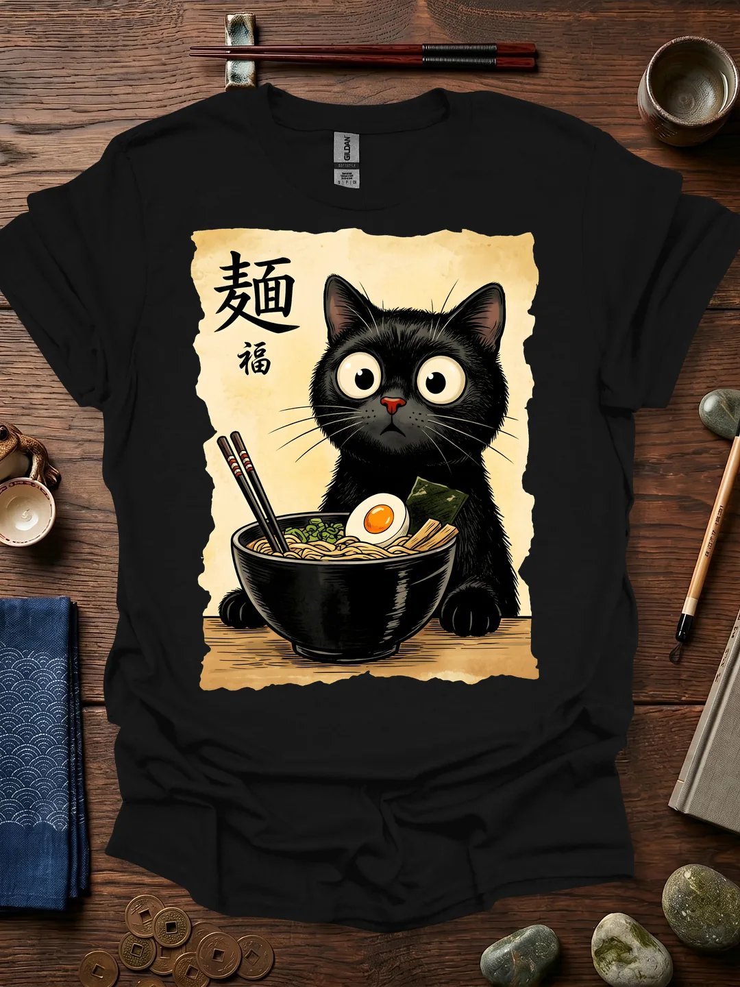 Curious Cat Ramen Bowl T-Shirt product image (11)