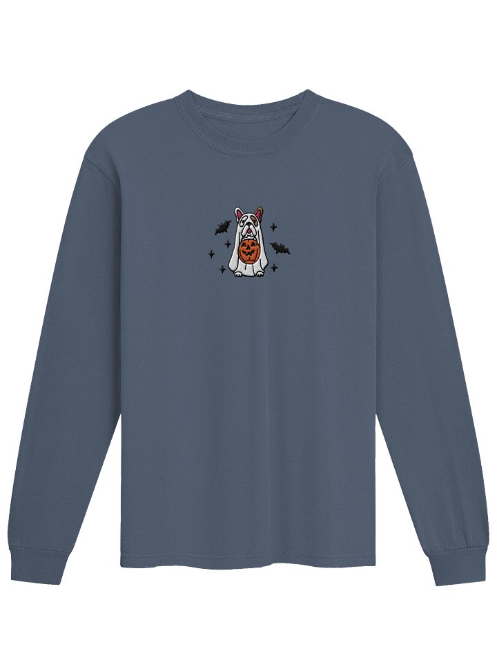 Halloween French Bulldog(Pied, Brown & White) Embroidered Long-Sleeve T-Shirt product image (3)