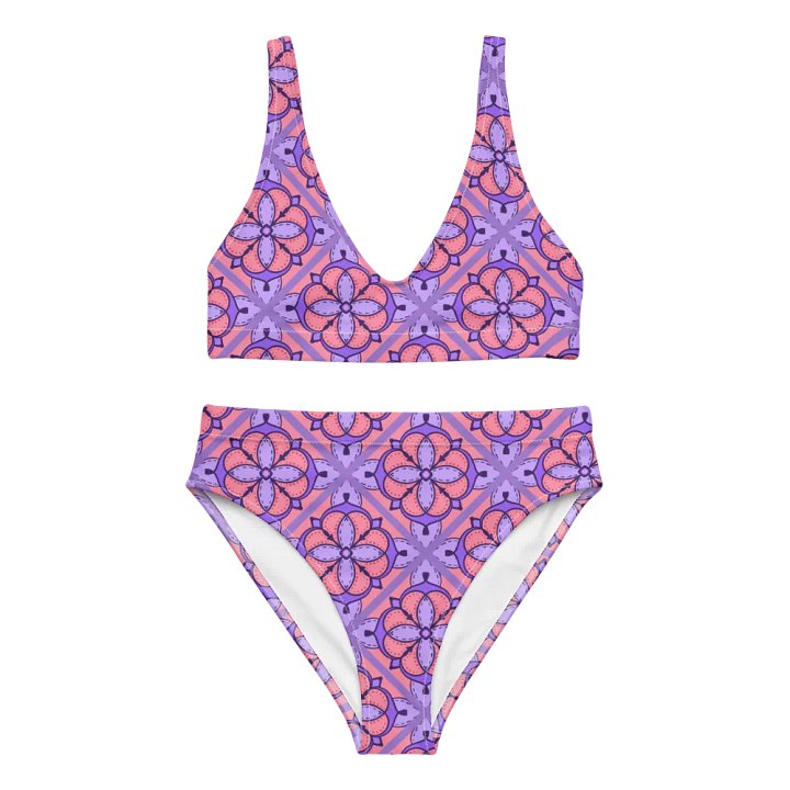 Peach and Lilac Symmetry Pattern High Waisted Bikini product image (2)