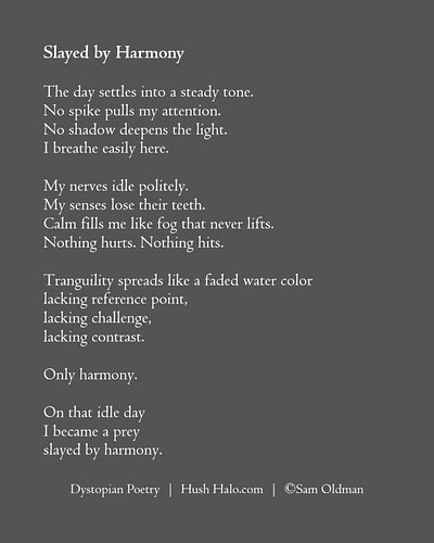 Slayed by Harmony. 🖤 Dystopian Poetry @thehushhalo 👋 Hi, I'm Sam - an artist and writer of dystopian poetry, with a silver li...