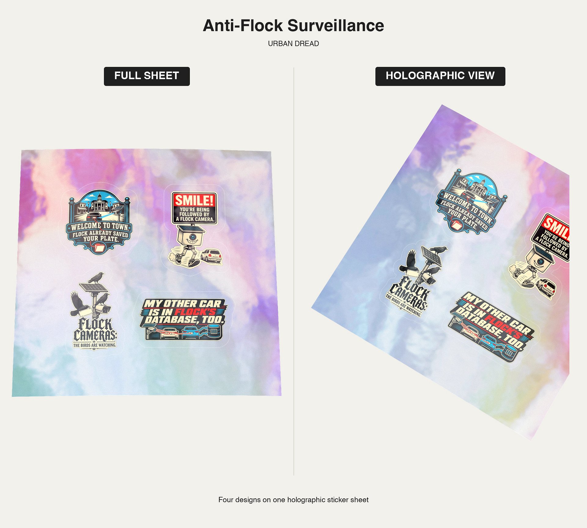 Anti-Flock Surveillance — 4-Design Holographic Sticker Sheet product image (2)