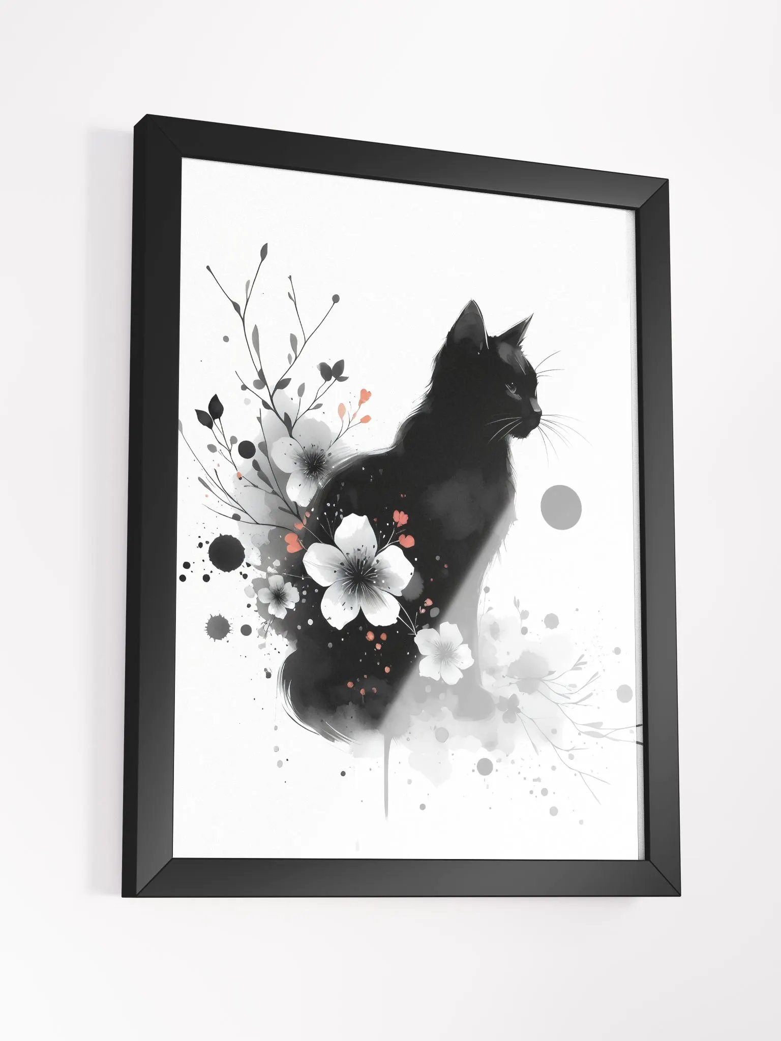Black Cat Among Flowers, Digital Watercolor - Wall Art product image (5)