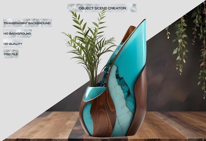 Turquoise Art Deco Style Vase, PNG product image (2)