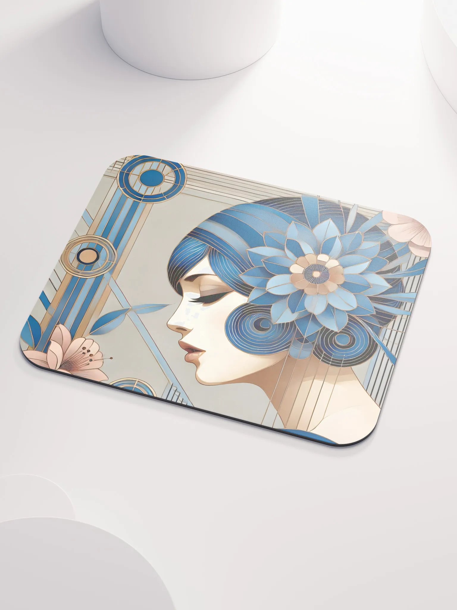Art Deco Blue Floral Mouse Pad product image (4)