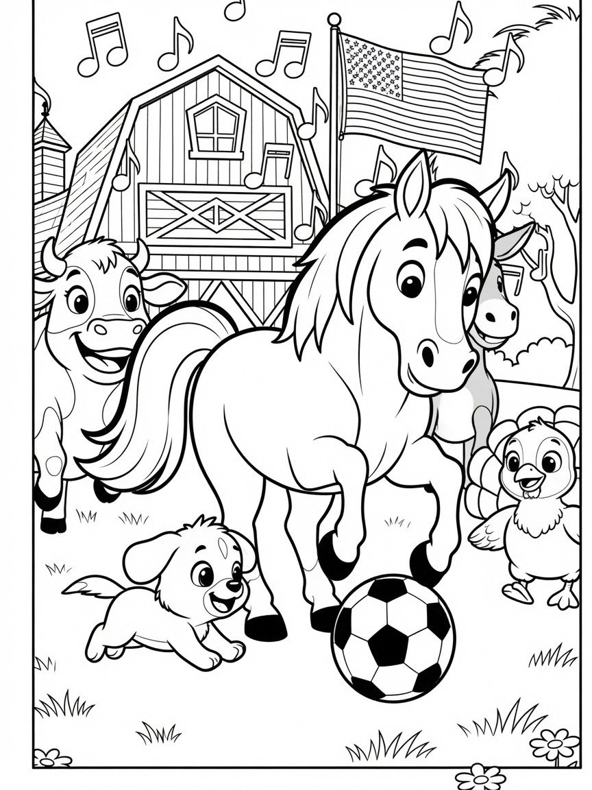Sing A Rhyme Time Farm Animals Play Soccer Today Coloring Book Pages Bundle for Ages 5+ through Adult | 21 Printable Pages including Title Page l Instant Digital Download PDF Format l product image (4)