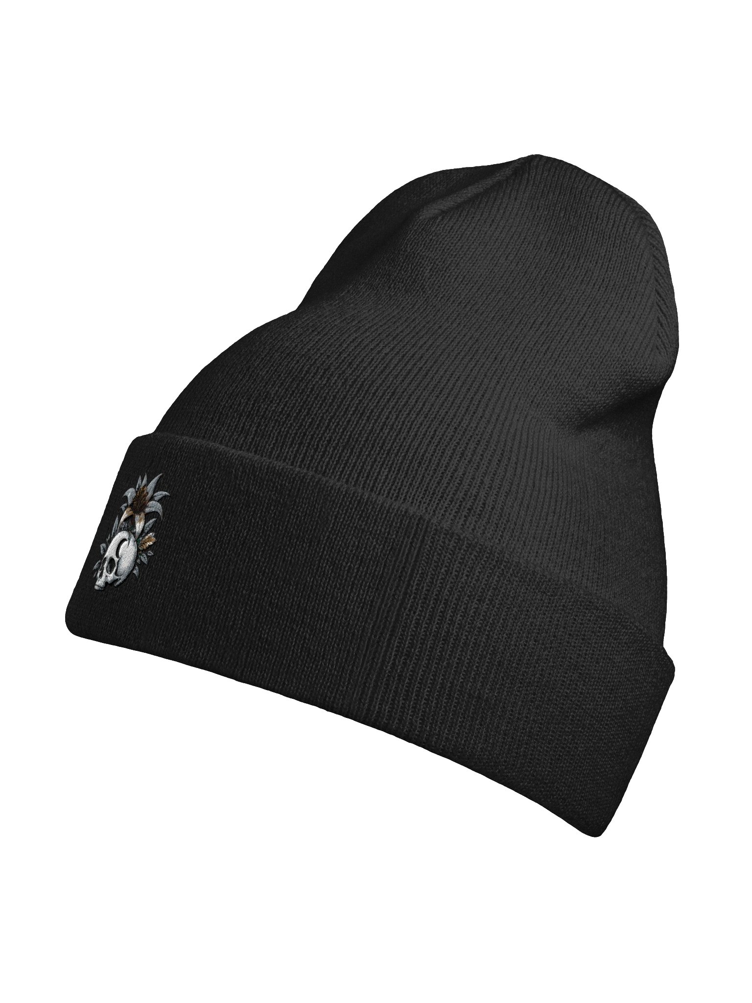 Growth in Shadows Embroidered Beanie | Skull & Floral Tattoo-Inspired Hat product image (79)
