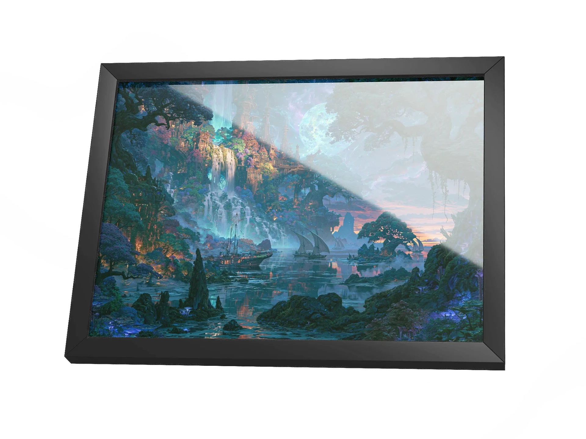 Moonlit Harbor Framed Art Print — Moonlit Castle Harbor product image (3)