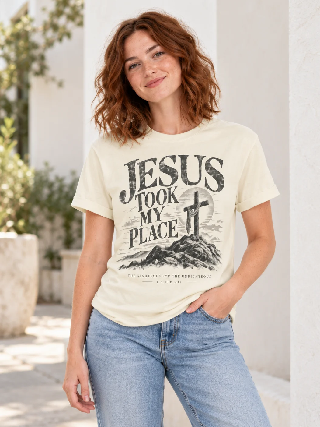 Jesus Took My Place Unisex Premium T-Shirt – 1 Peter 3:18 Christian Tee product image (114)
