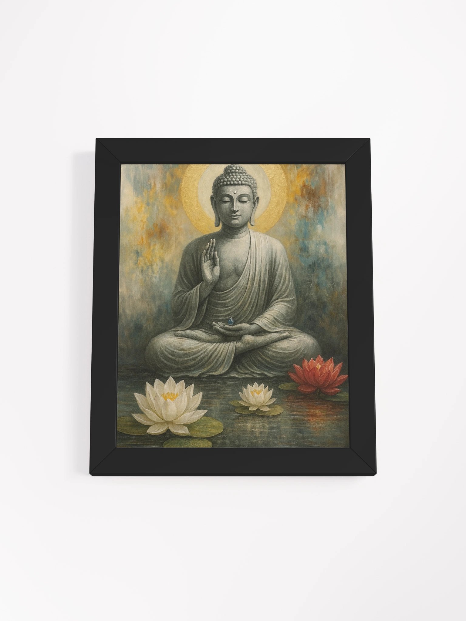 Framed Buddha Poster for Nichiren Buddhism | Peaceful Meditation Art with Lotus Flowers | Inspires Faith, Strength & Clarity product image (1)