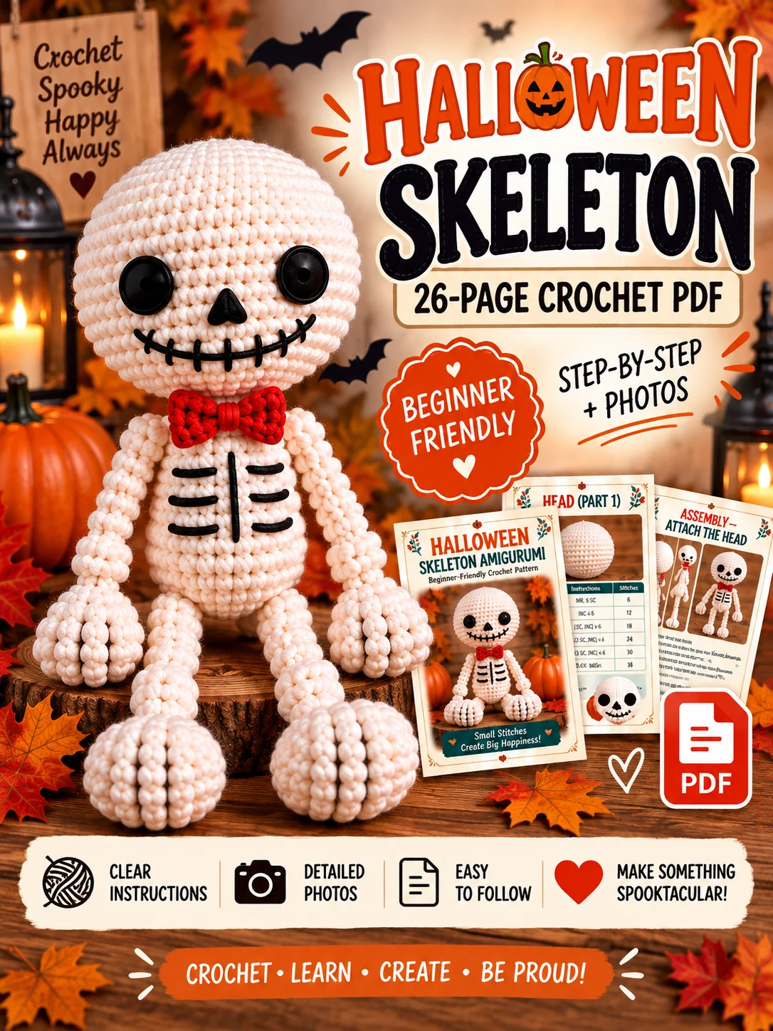 Halloween Skeleton Crochet Pattern PDF | Beginner Amigurumi Tutorial product image (1)