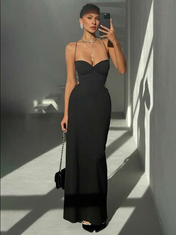 ADLEST Summer Vacation Women's Minimalist Solid Color Front Twist Backless Spaghetti Strap Dress product image (1)