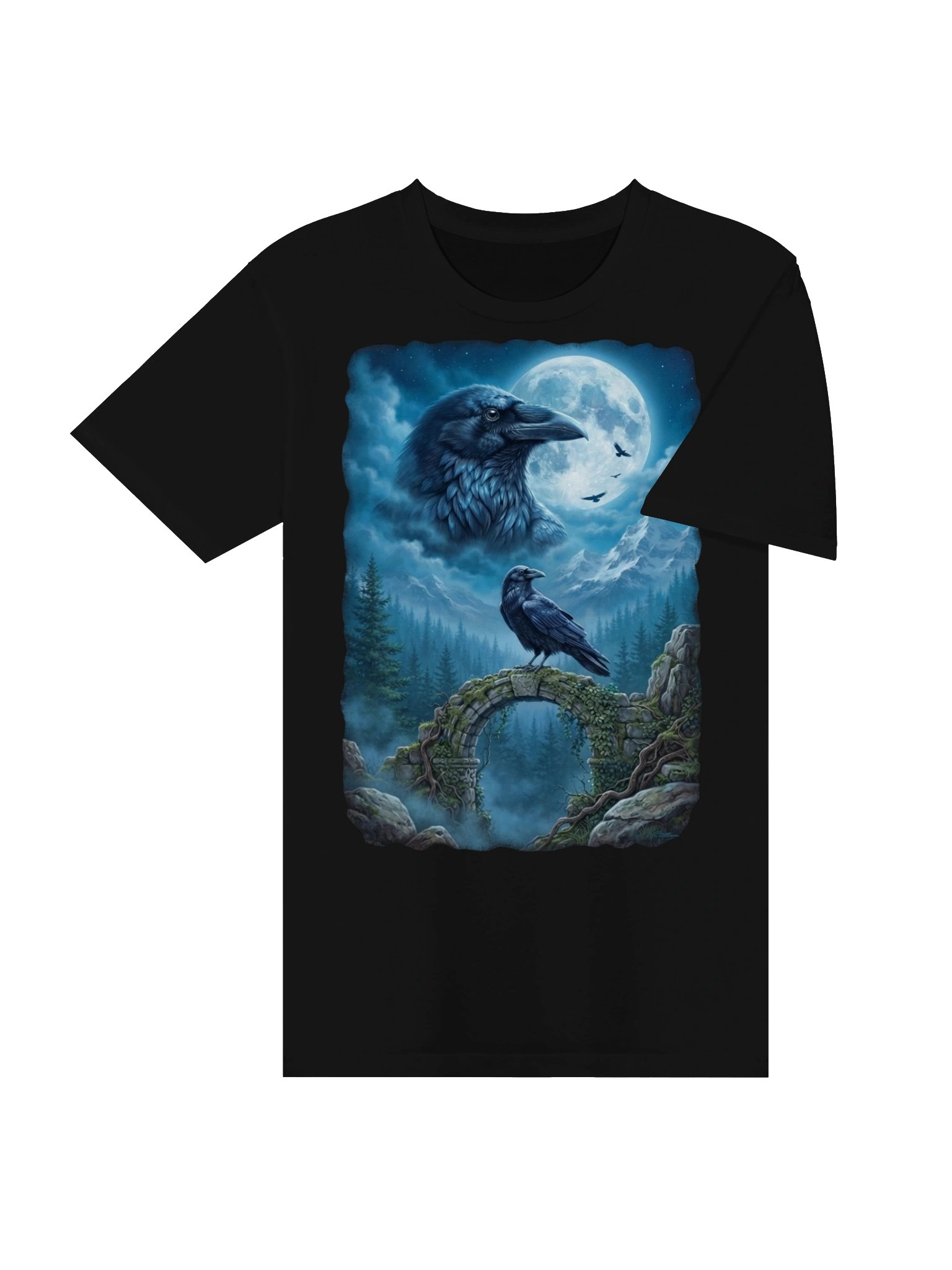 Moonlit Raven Airbrush Graphic Tee | Vintage Wildlife Shirt product image (8)