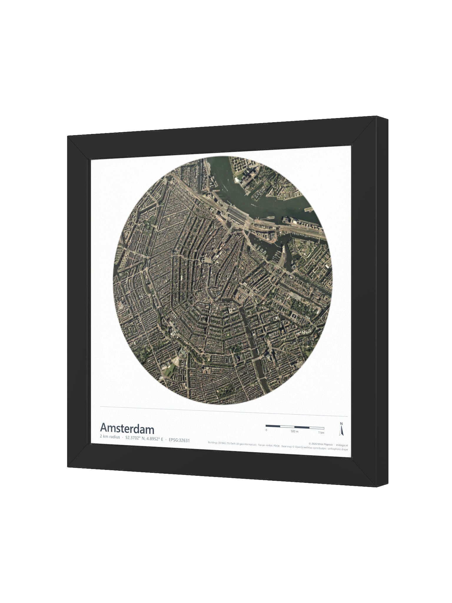 Amsterdam Aerial — Path-Traced 3D City Map · Framed Matte Poster product image (7)