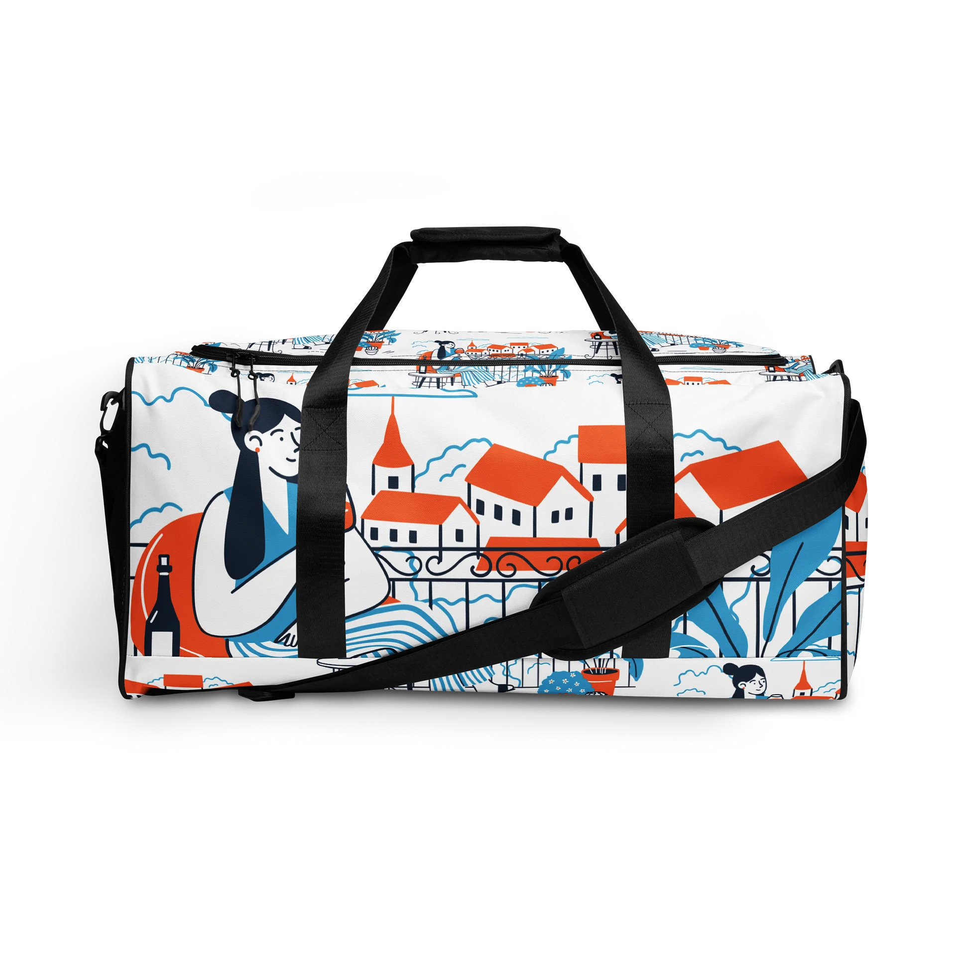 Mediterranean-Inspired Illustrated Duffle Bag product image (1)