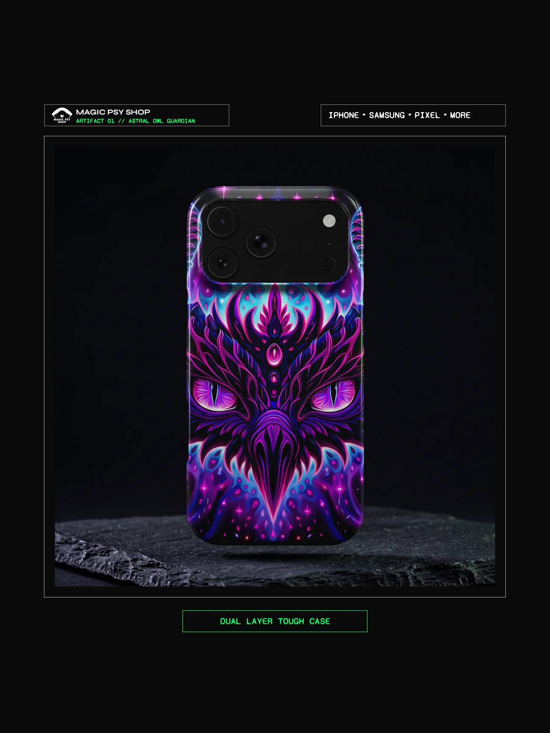 Artifact 03: Astral Owl Guardian - Dual-Layer Tough Phone Case product image (1)