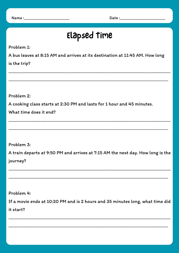 Elapsed Time Practice Worksheet - 10 Word Problems product image (1)
