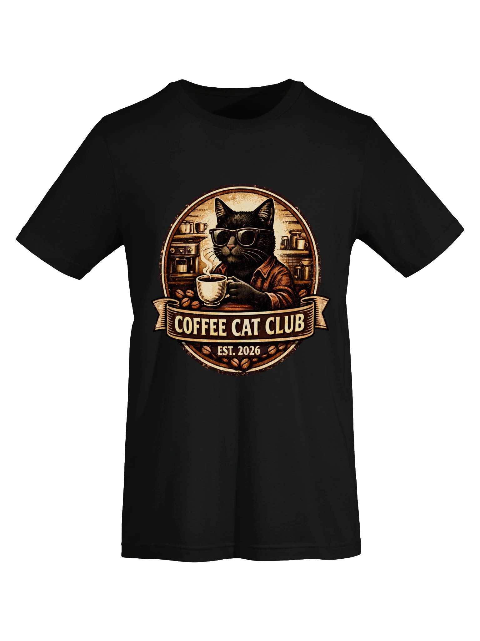Coffee Cat Club T-Shirt - Vintage Black Cat Sunglasses Badge Graphic Tee product image (32)