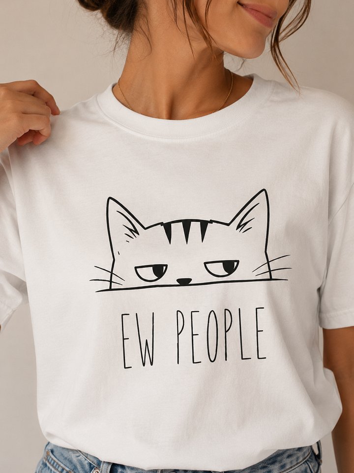 Ew People Cat T-Shirt | Funny Anti Social Cat Meme Tee for Introverts and Cat Lovers product image (2)