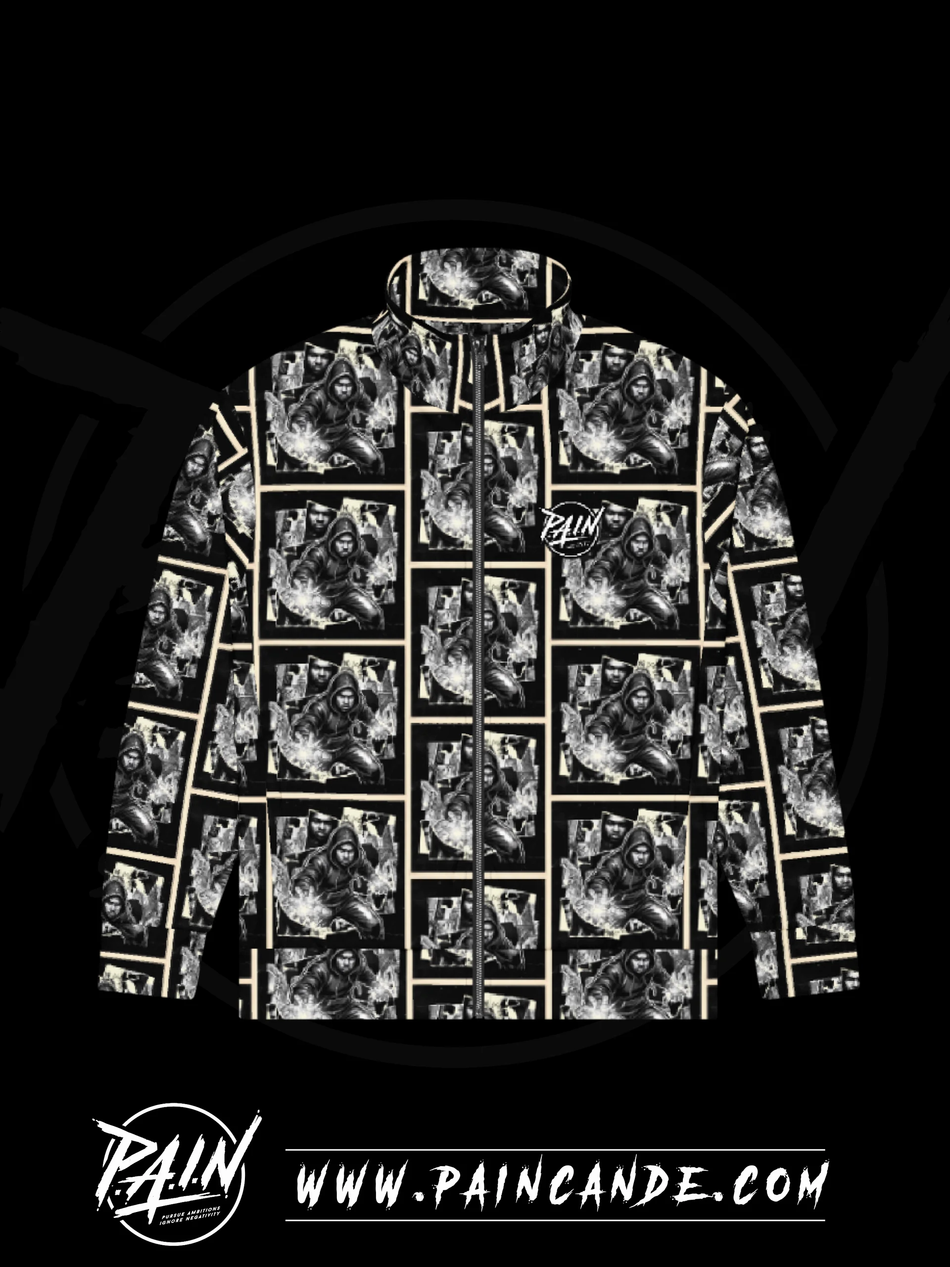 Monochrome Hooded Figures All-Over Print Track Jacket product image (1)
