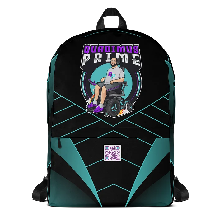 Black with teal design quadimus prime backpack. product image (1)