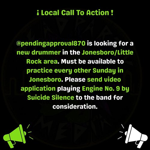 @pendingapproval870 is looking for a new drummer in the Jonesboro/Little Rock area. Must be available to practice every other...