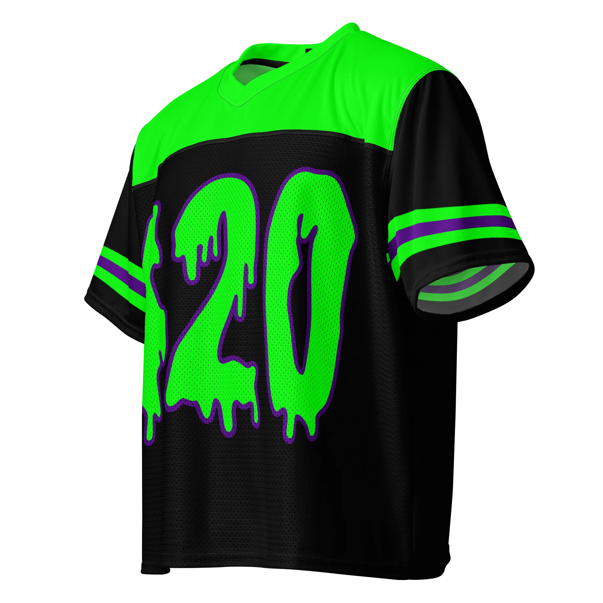 420 Cannabis Boxy Football Jersey, Goth Rave Shirt, Black Neon Green Weed EDM Wear, Stoner Music Festival Fashion, Alternative Raver Top product image (2)