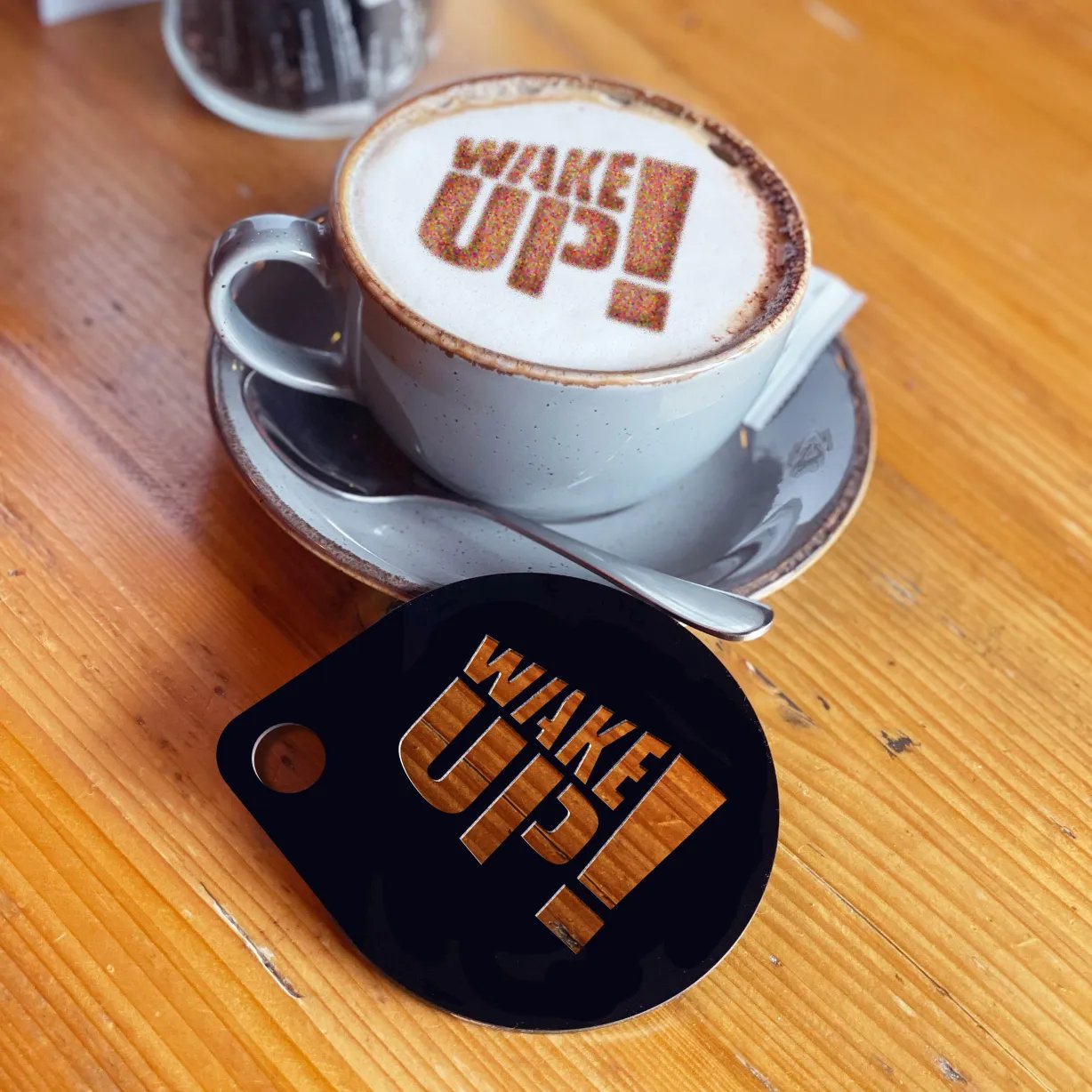 ‘WAKE UP!’ coffee stencil product image (1)