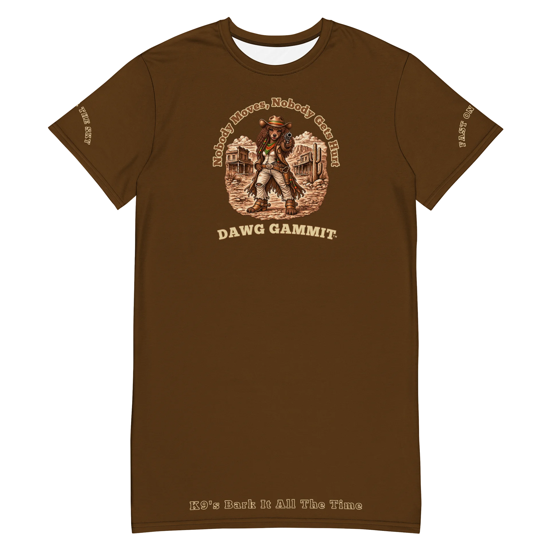 DAWG GAMMIT™ Brown Poodle Outlaw Brown T-shirt Dress product image (3)
