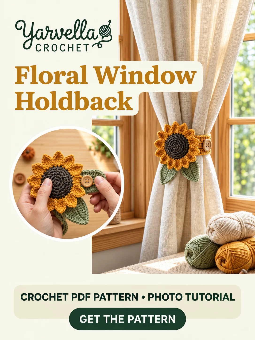 Sunflower Curtain Tieback Crochet Pattern PDF – Floral Window Holdback product image (2)