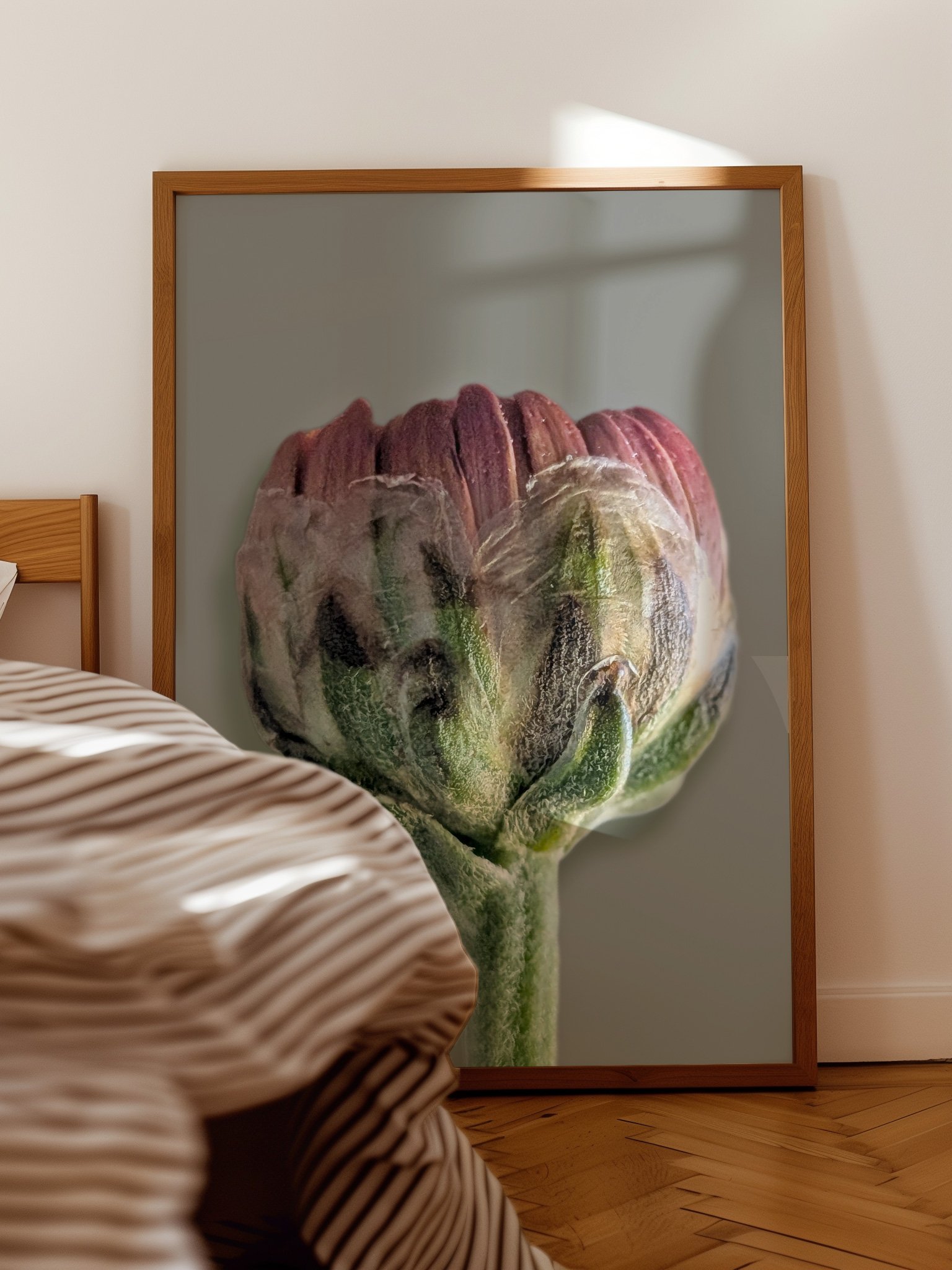 Gerbera Bud Macro Photography Print | Moody Botanical Wall Art | Printable Digital Download product image (3)