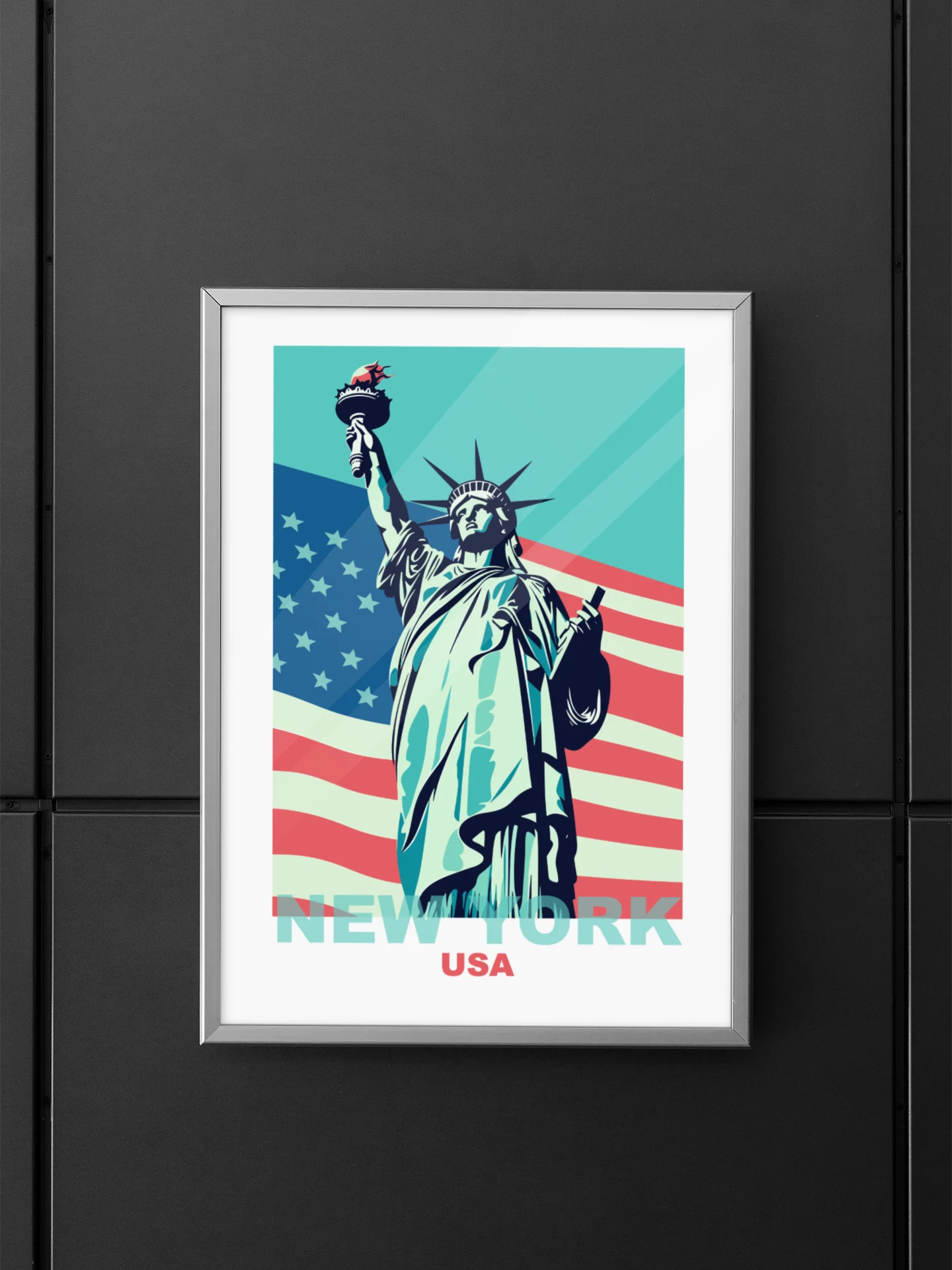 Statue of Liberty with American Flag Poster, Patriotic New York USA Wall Art, Iconic Landmark Print, Bold Graphic Travel Decor product image (5)