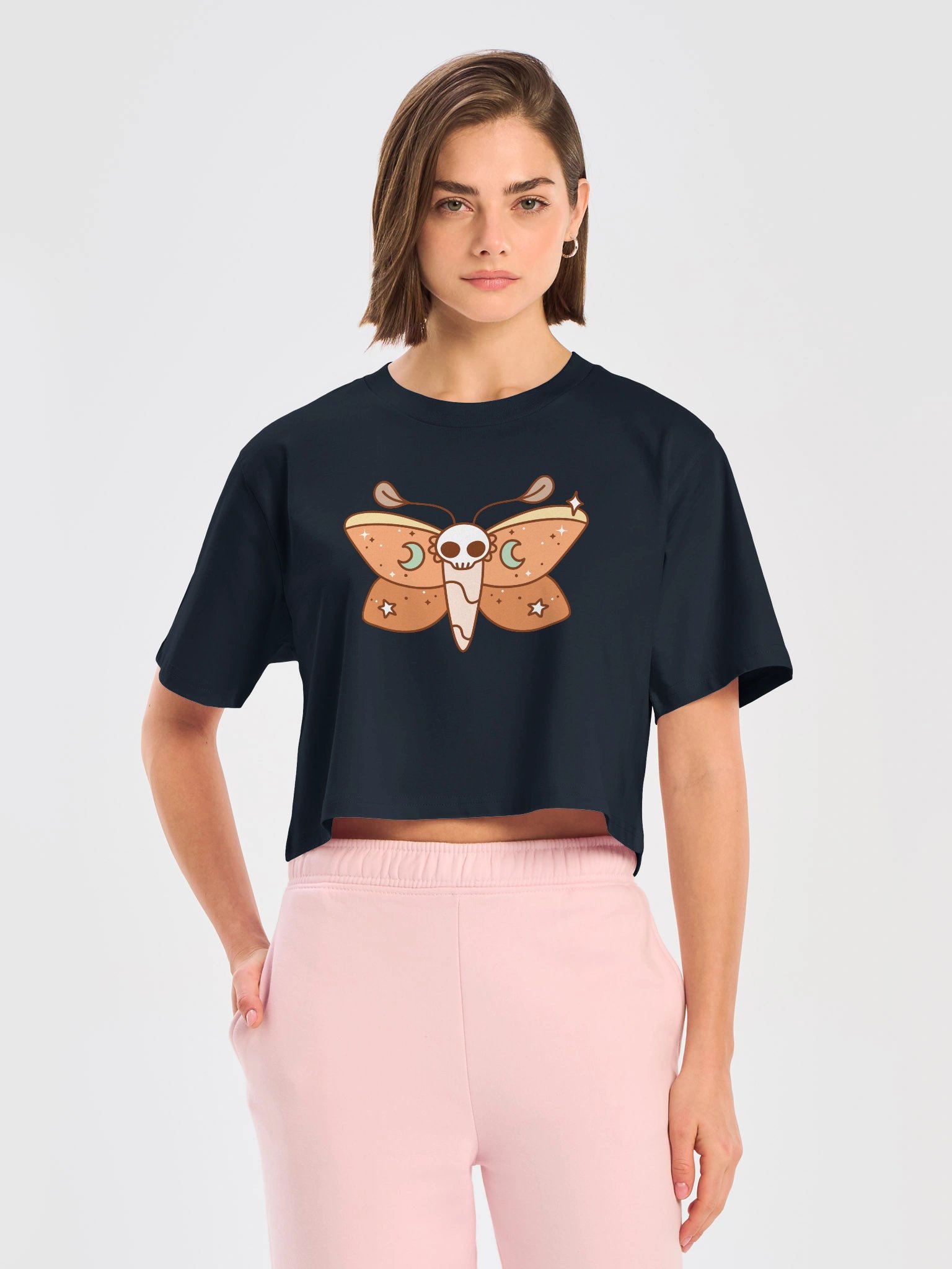 Moonlit Wings Crop Tee | Celestial Moth Vintage Boho Character Crop Top product image (13)