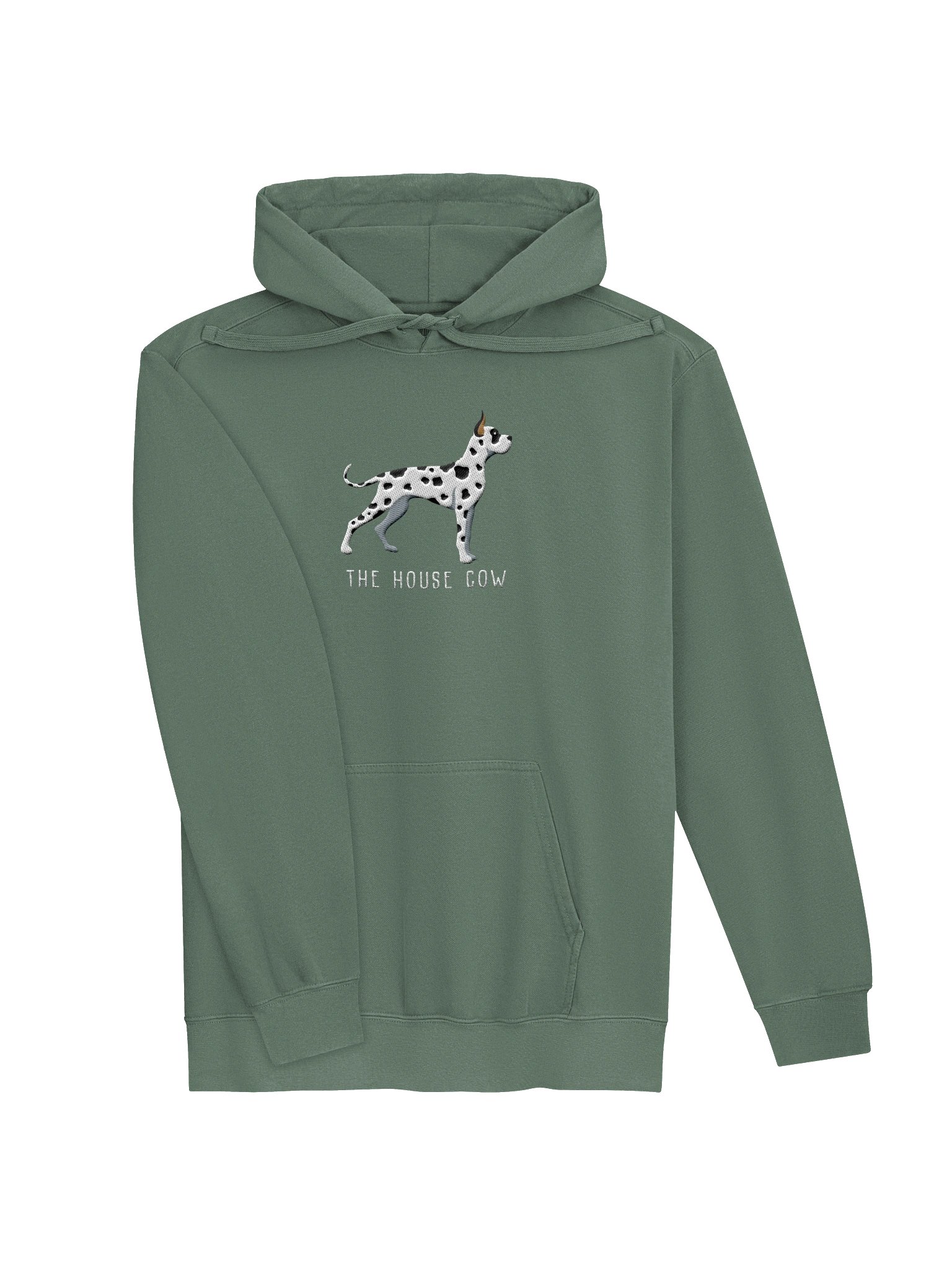 The House Cow Premium Hoodie (Embroidered) of a Great Dane(Harlequin, Cropped Ears) product image (11)