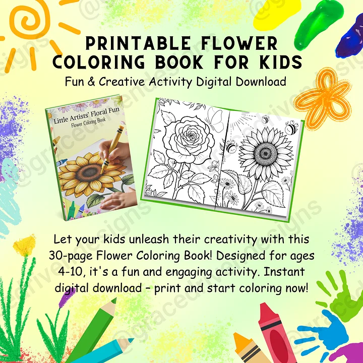 Flower Coloring Book for Kids | 30 Printable Coloring Pages | Instant Download + Freebies product image (2)