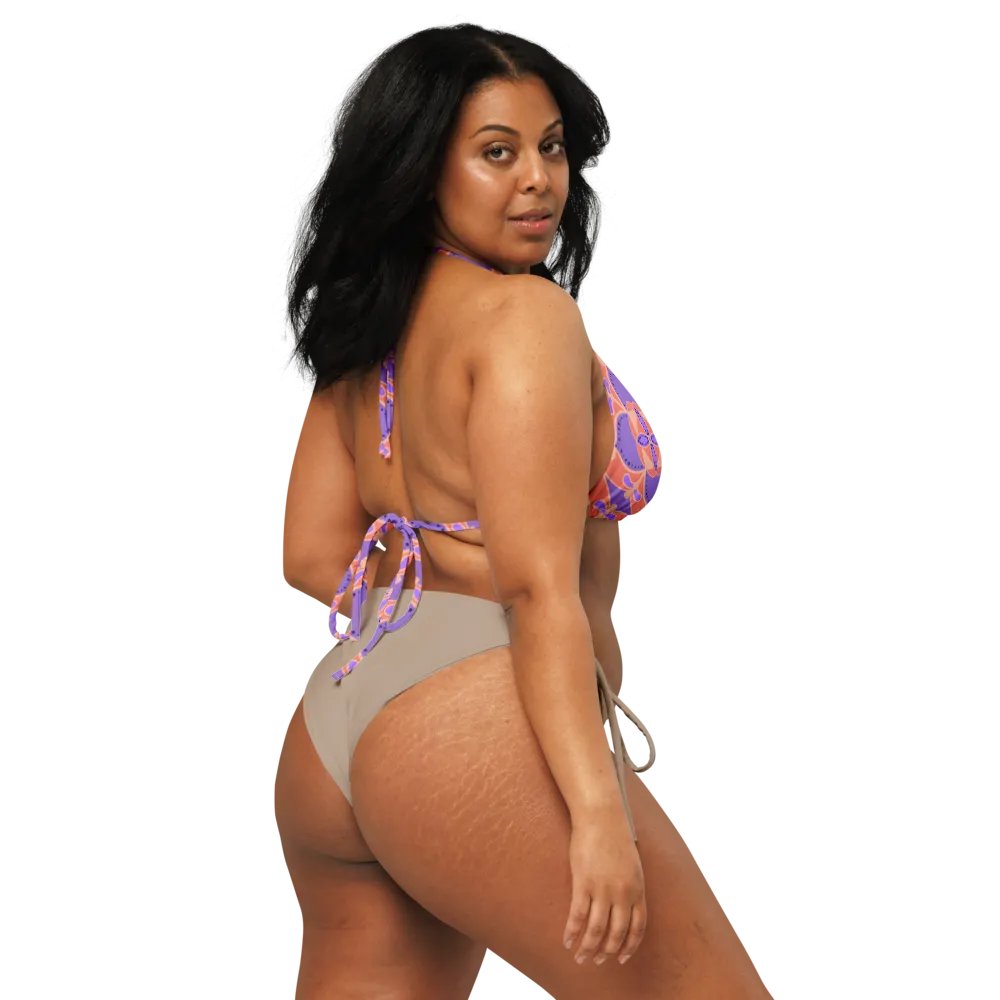 Pastel Orange and Mauve Pattern String Bikini Top product image (3)