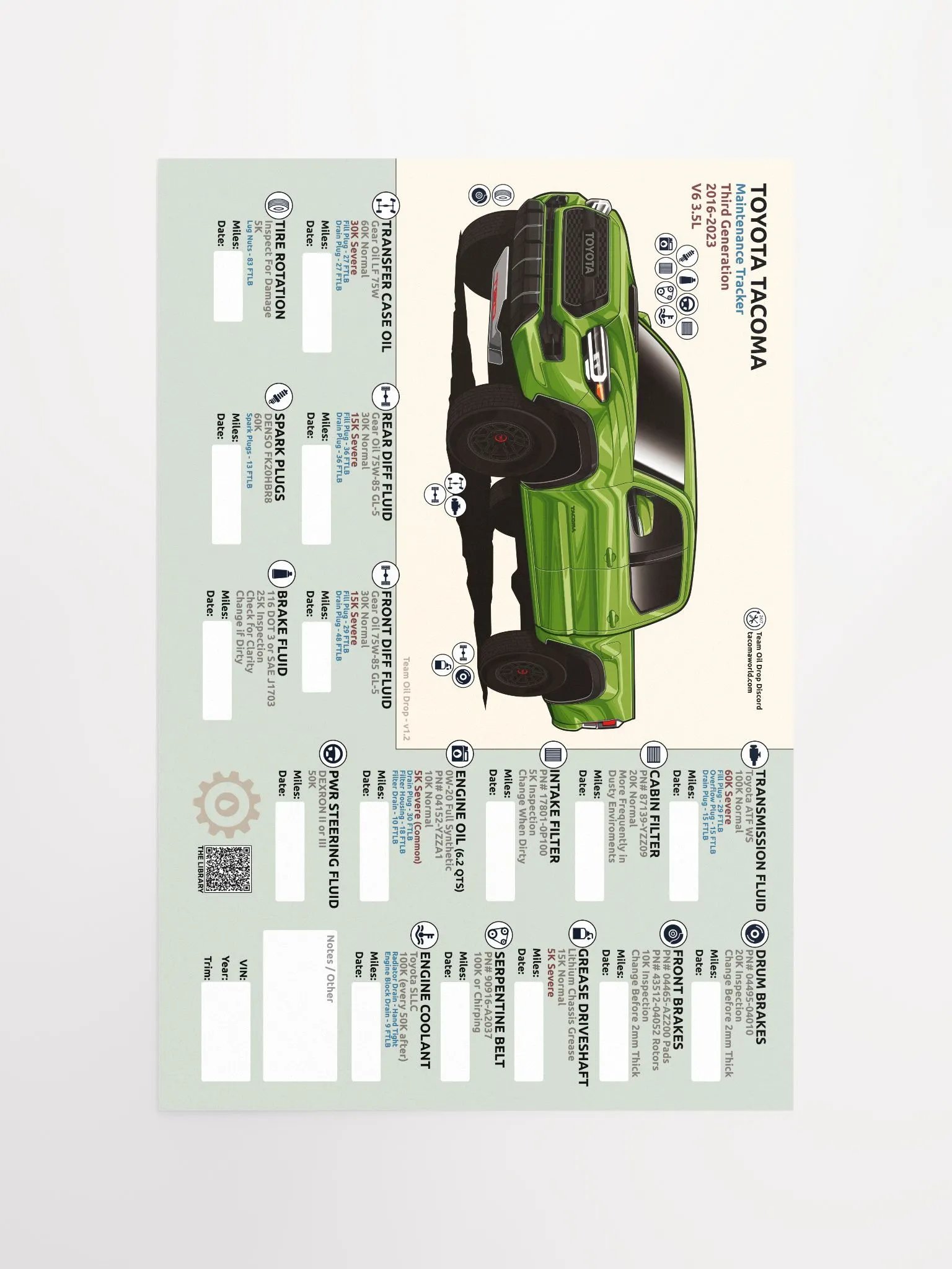 3RD GEN MAINTENANCE TRACKER V1.2 - Lime product image (5)