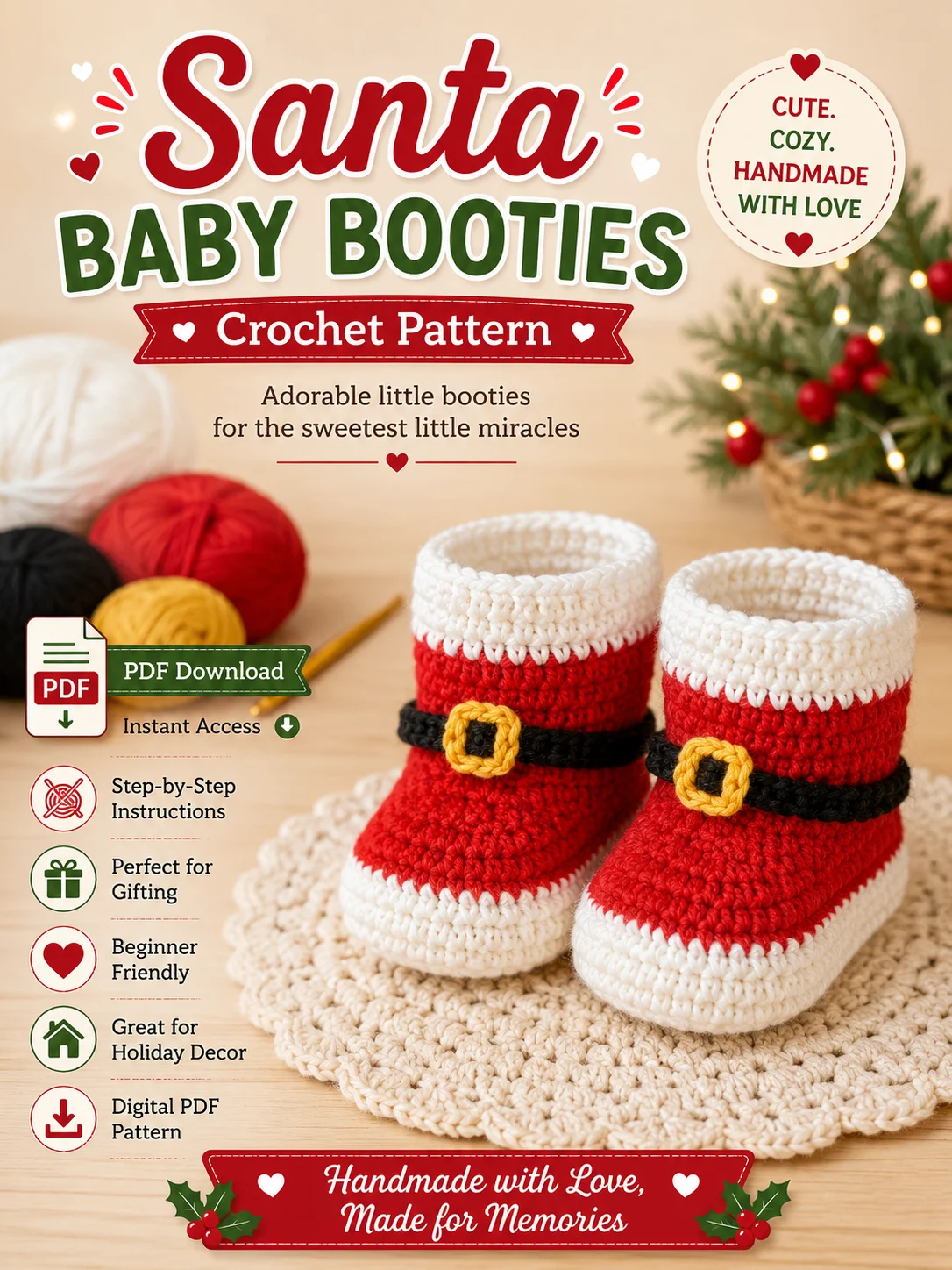 Santa Baby Booties Crochet Pattern PDF product image (1)