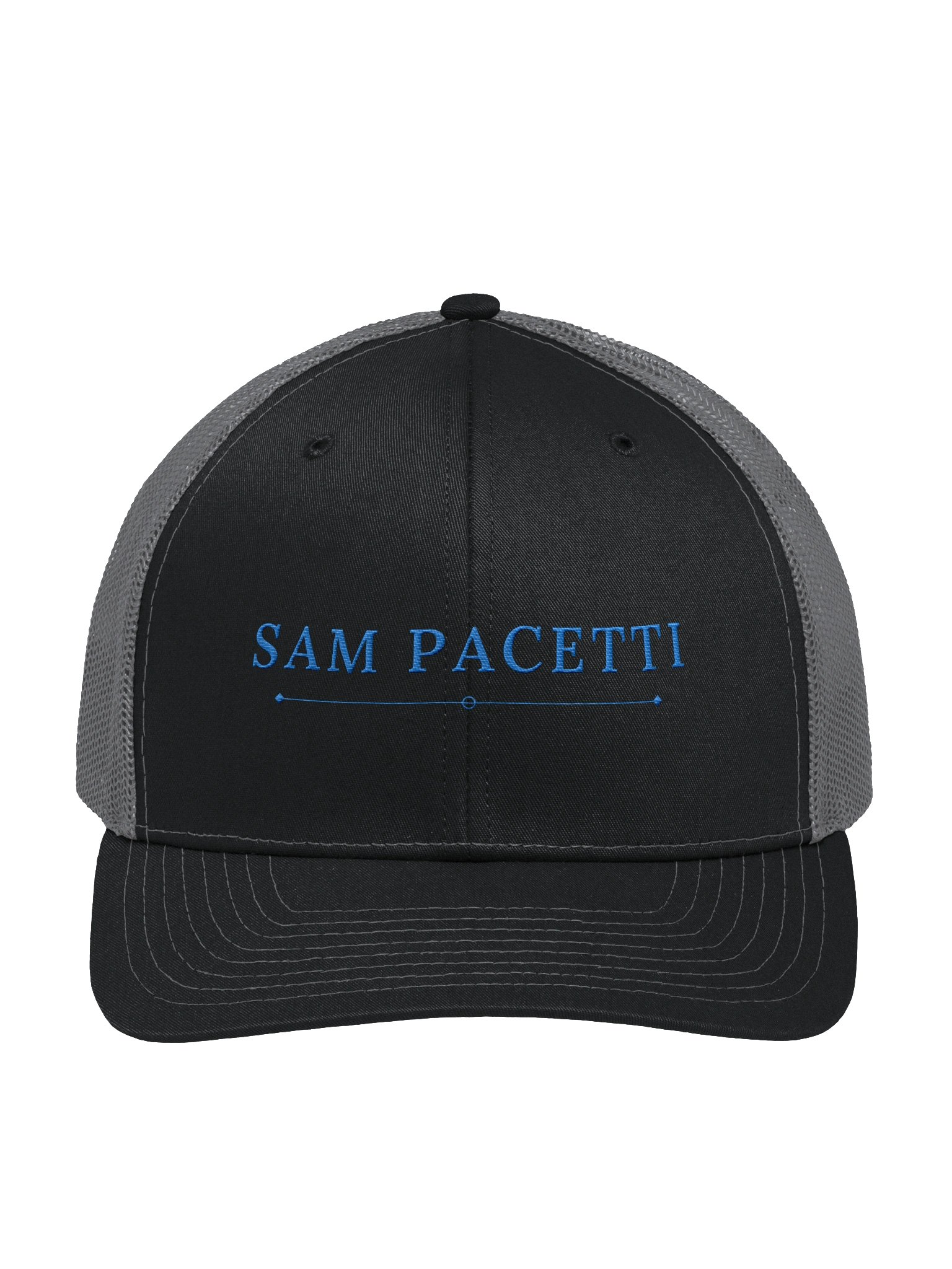 Embroidered Trucker Hat (Black/Grey) in Black / Grey, Front