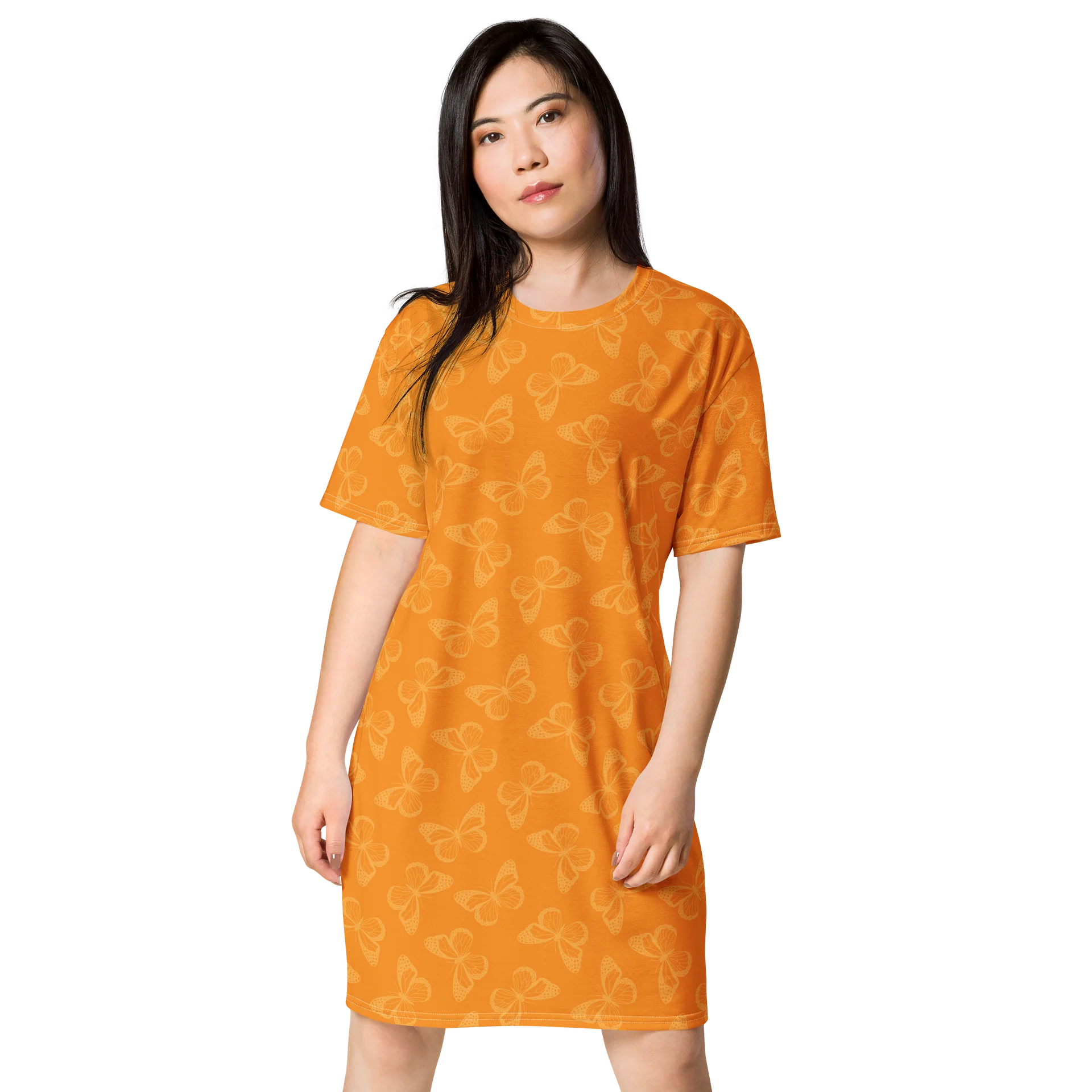 Stylish Orange Butterfly Print T-Shirt Dress product image (1)