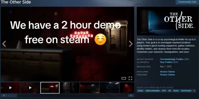 The Other Side has a 2 hour demo avaliable on Steam - and yes, you can play with 6 people per lobby! Try it with your friends!  #indiegames #multiplayergames #theothersidegame #coophorror 