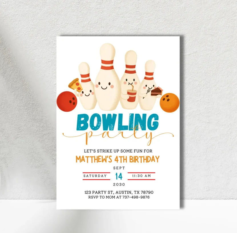 Bowling Party Invitation | Editable Canva Template | Kids Birthday Invite | Strike Up Some Fun | 4th Birthday Boy or Girl product image (2)