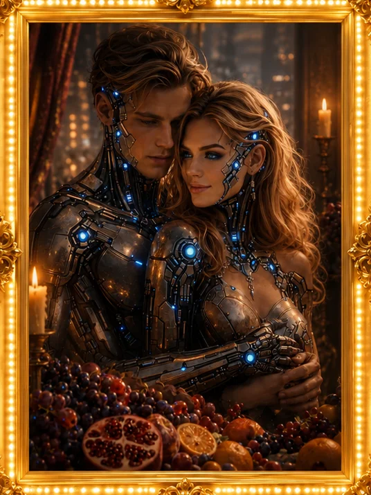 Cyberpunk Cyborg Couple Romantic Poster | Sci-Fi Neon Wall Art | Futuristic Decor product image (6)