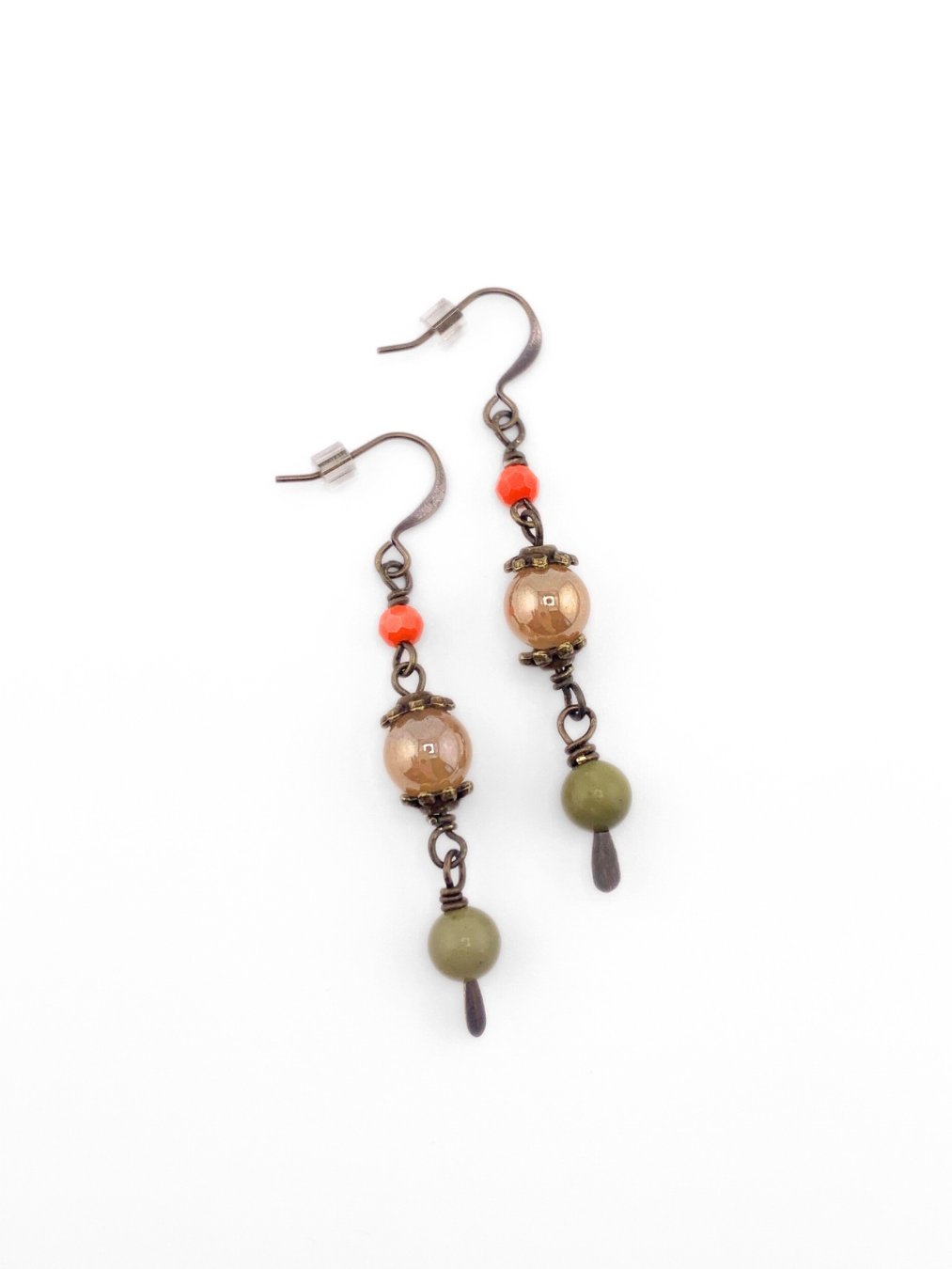 Glass Beaded Single Strand Necklace Set - Peach, Green product image (6)