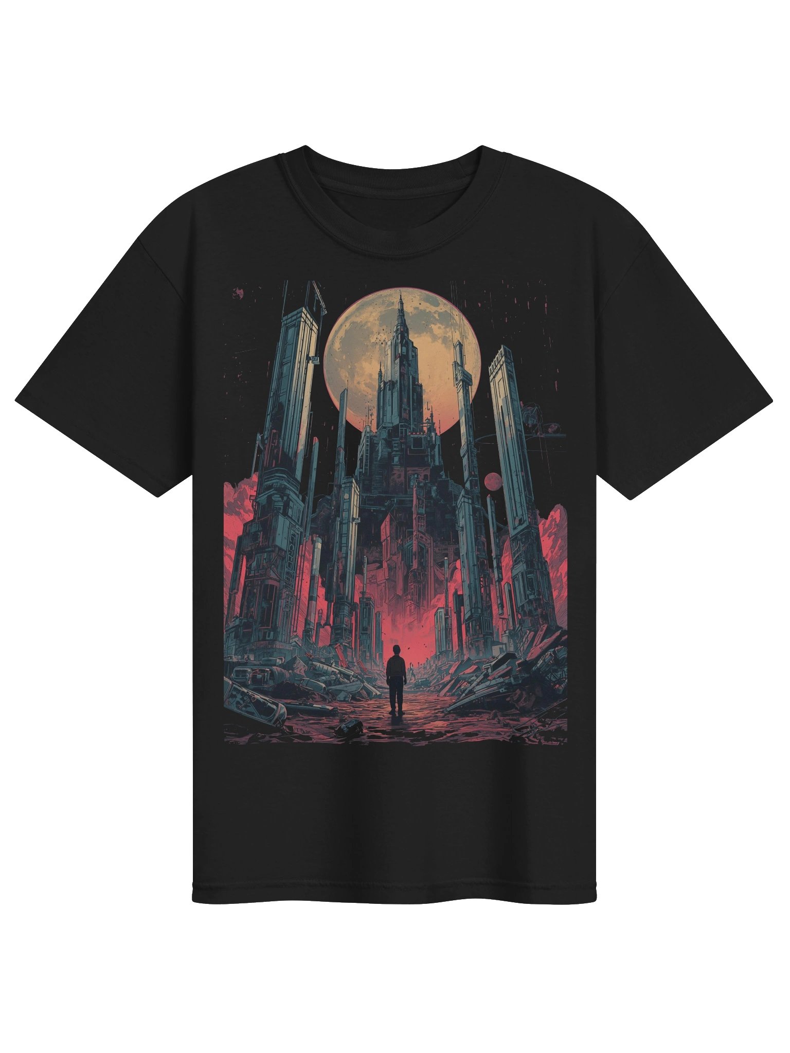 Moonlit Futuristic Ruins Heavyweight T-Shirt product image (1)