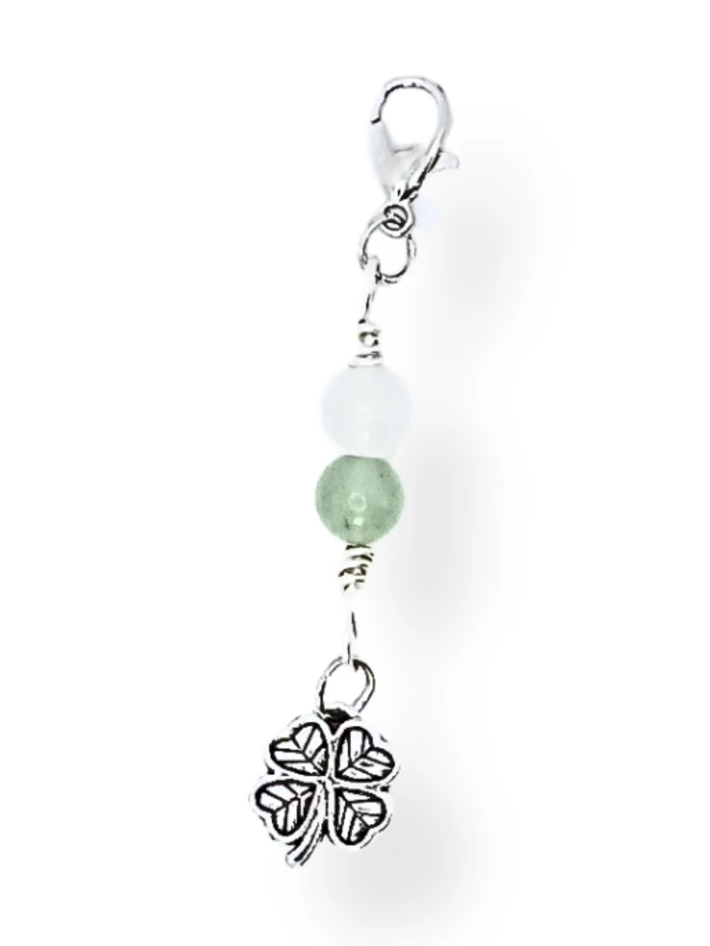 Lucky Clover Notebook Charm | Aventurine & Quartz, Silver-Tone | Stitch Marker | Zipper Pull product image (1)