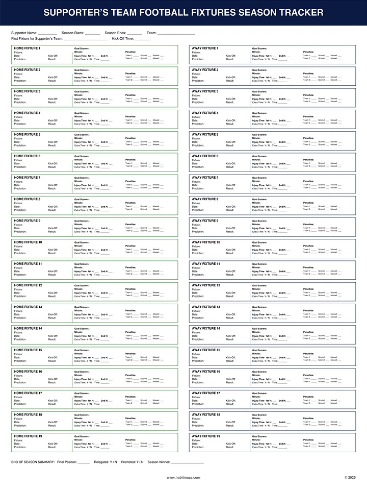 Supporters Team Football Fixtures Season Tracker product image (1)